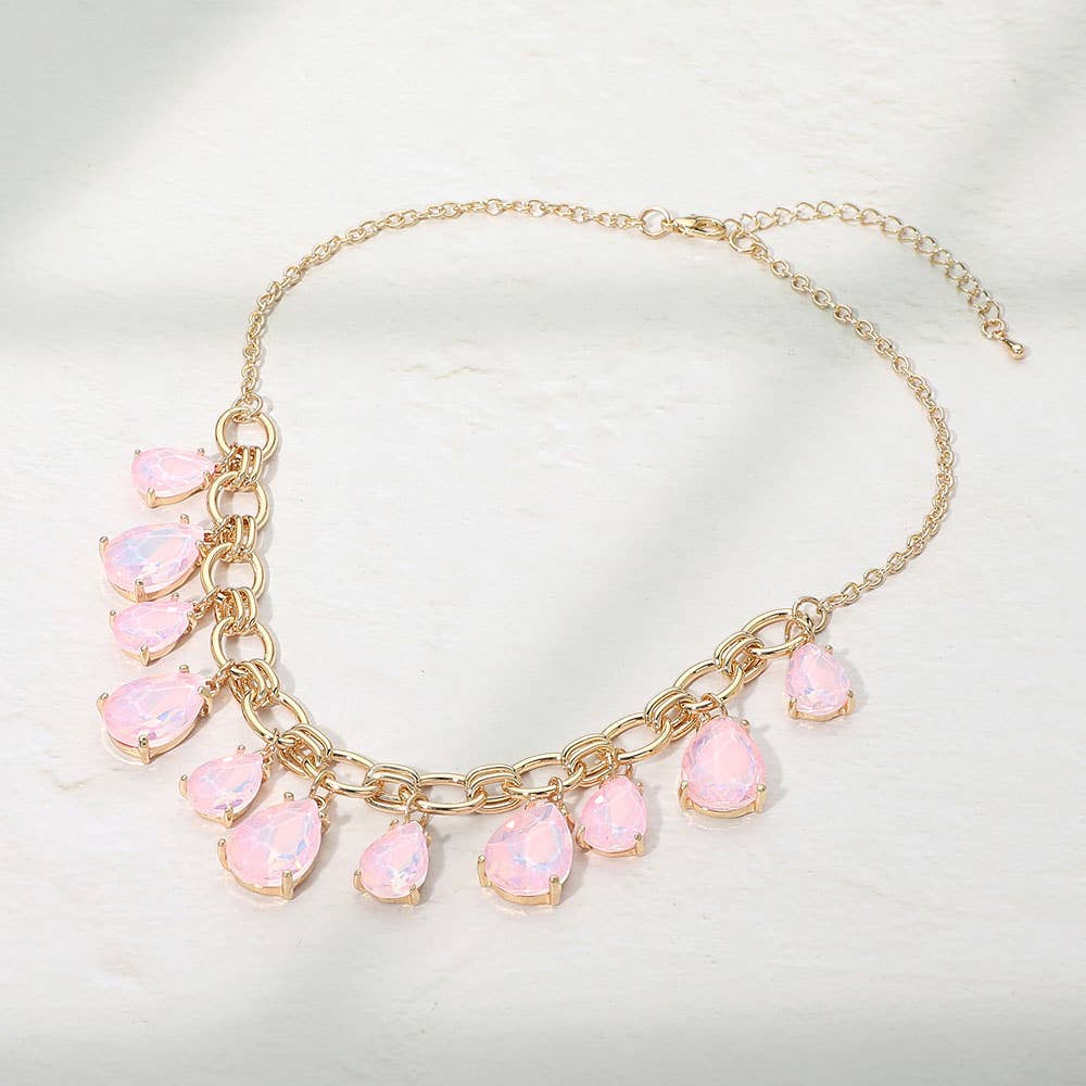 Cushion Teardrop Cluster Drop Station Necklace