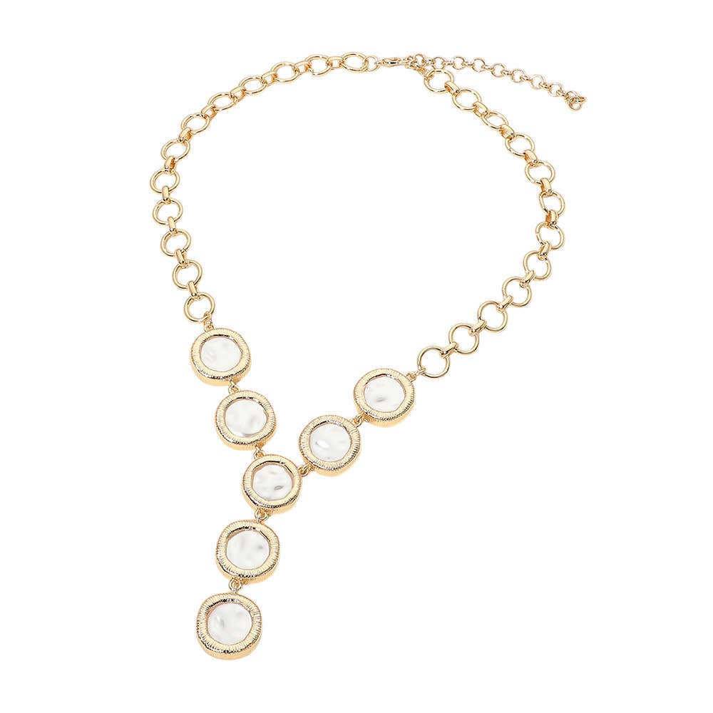 Round Pearl Disc Link Y-Shaped Necklace
