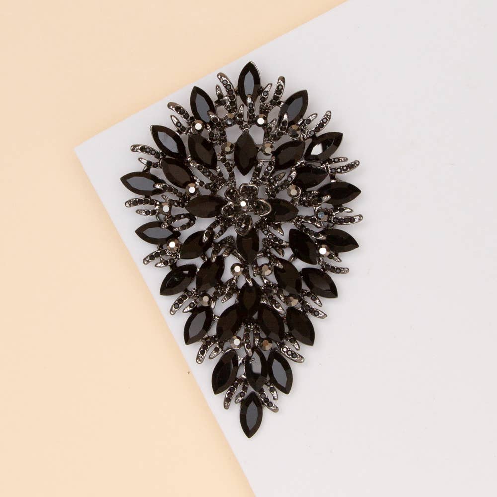 Crystal Rhinestone Cluster Pear Shaped Leaf Brooch Pin