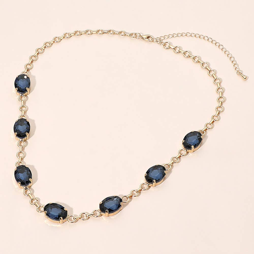 Oval Gem Cluster Station Evening Necklace