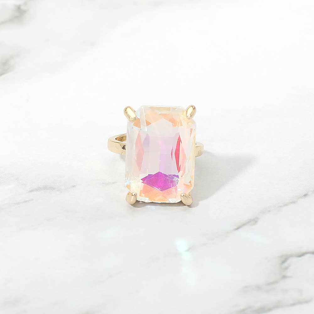 Bold Emerald Cut Stone Cluster Accent Adjustable Ring