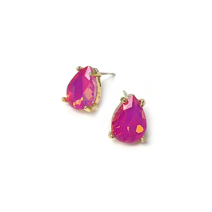 Sterling Silver S925 Post Teardrop Glass Stud Earrings