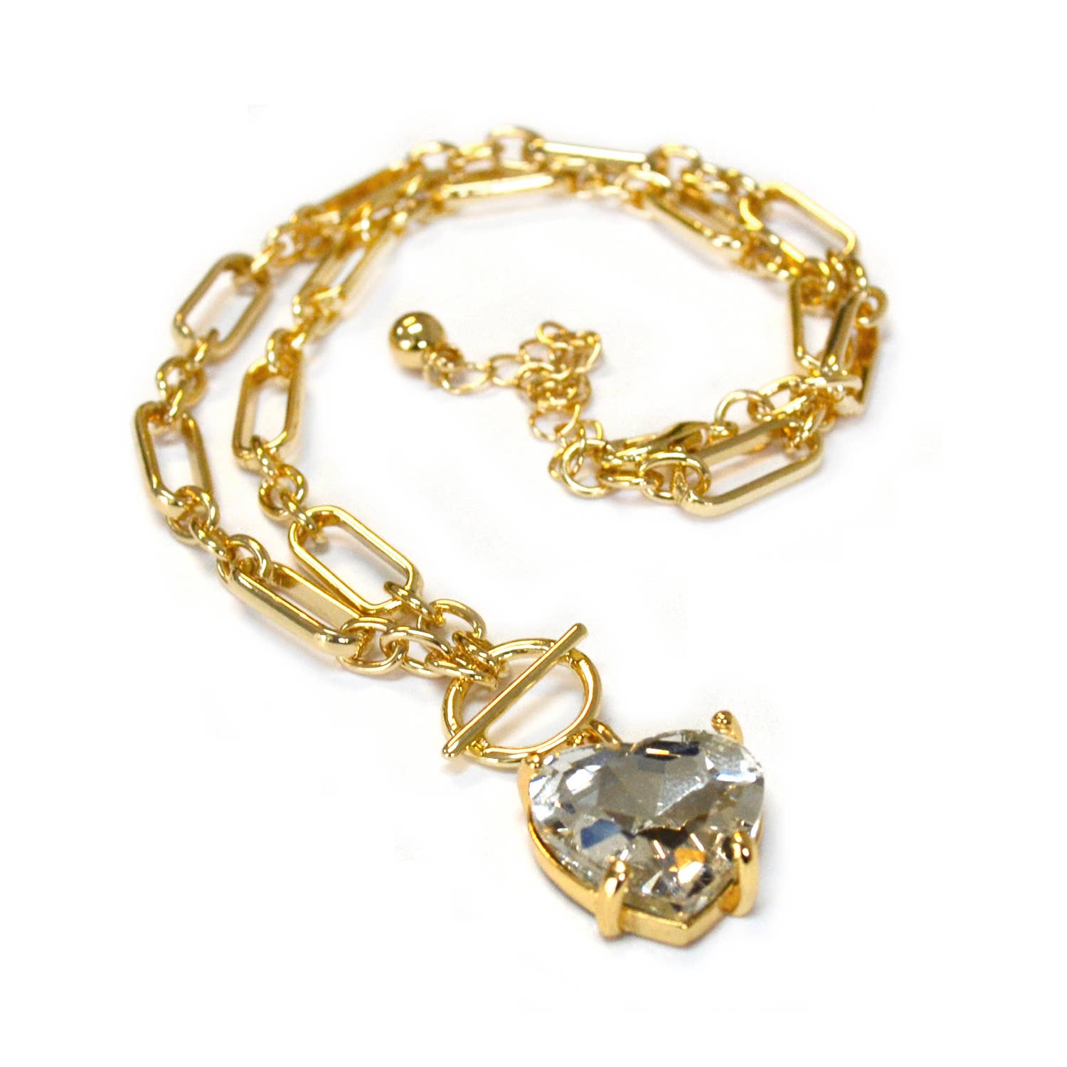 Heart Glass Pendant with Toggle Closure Chain Necklace