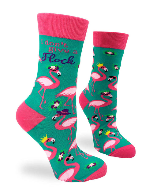 8603. I Don't Give a Flock Women's Crew Socks Featuring Pink Flami