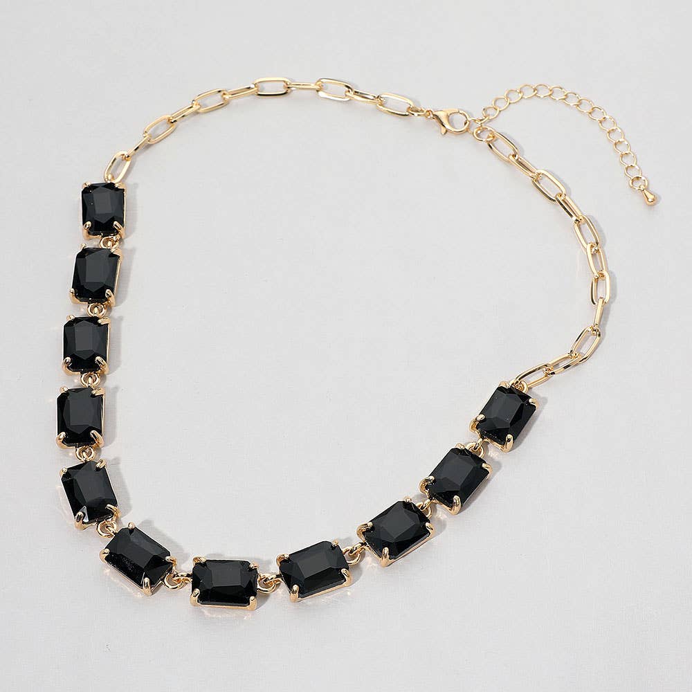 Cushion Rectangular Stone Cluster Link Evening Necklace