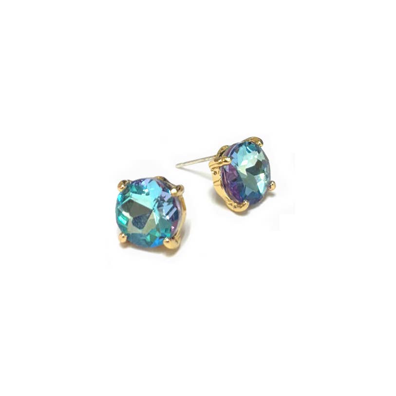 Sterling Silver S925 Post Round Glass Stud Earrings 10mm