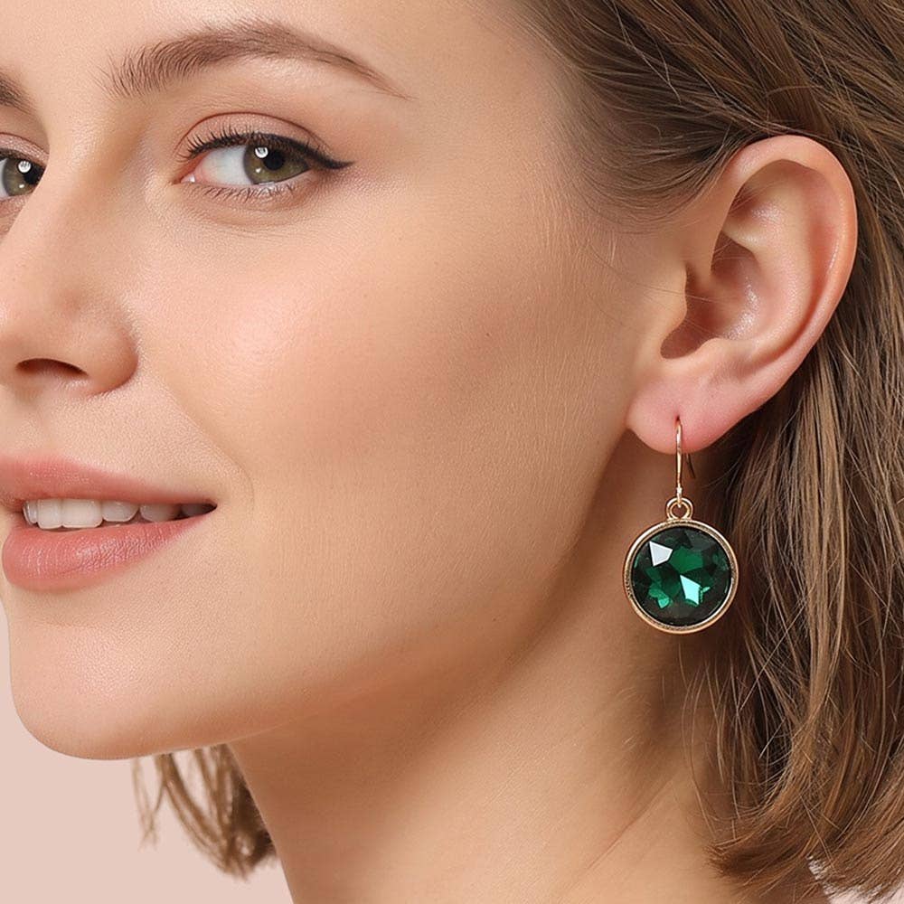 Round Faceted Stone Drop Dangle Earrings