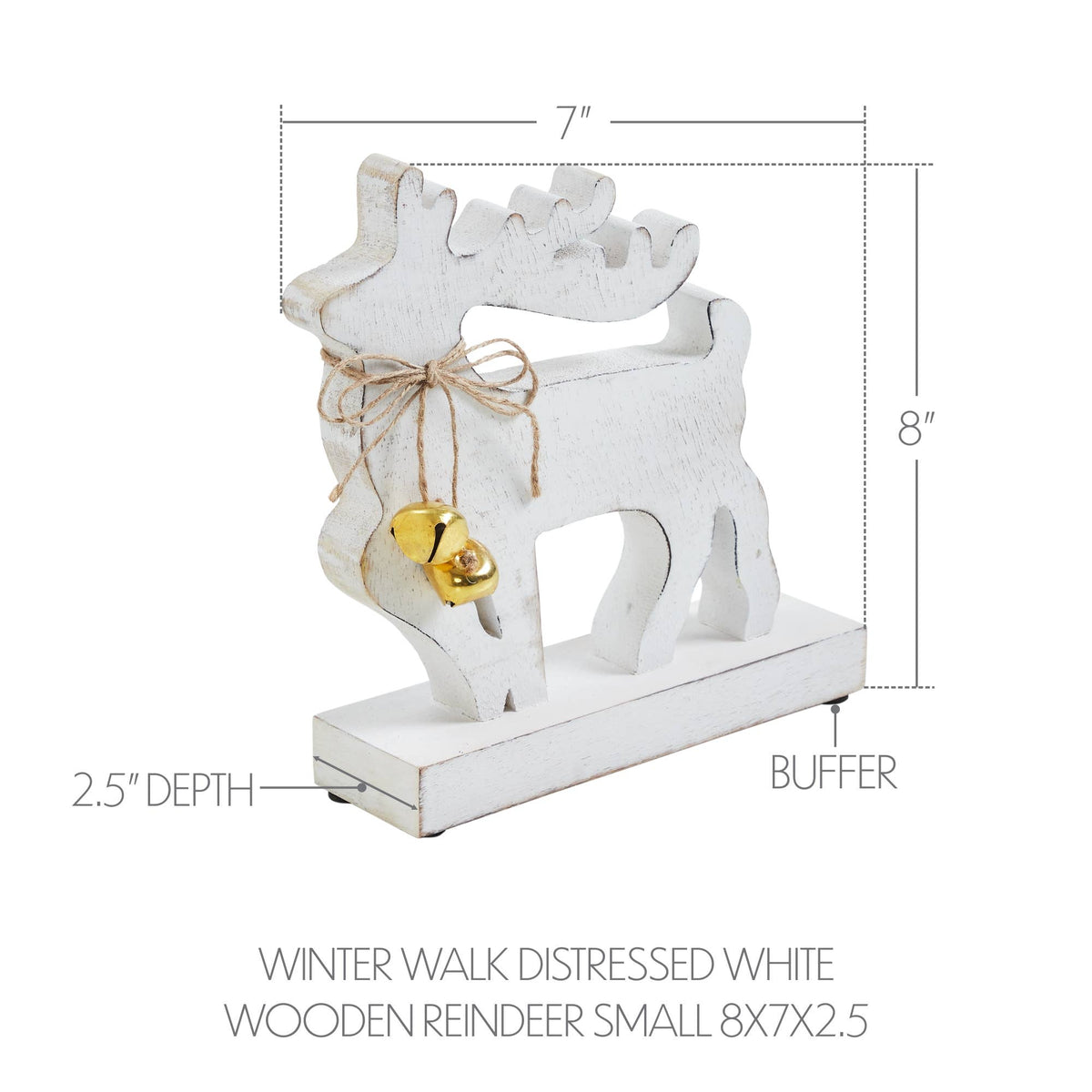 Distressed White Wooden Reindeer Christmas Decor 8"