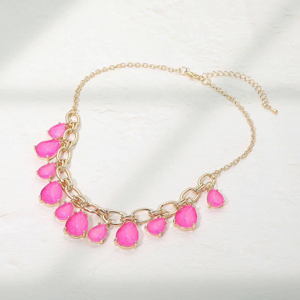 Cushion Teardrop Cluster Drop Station Necklace