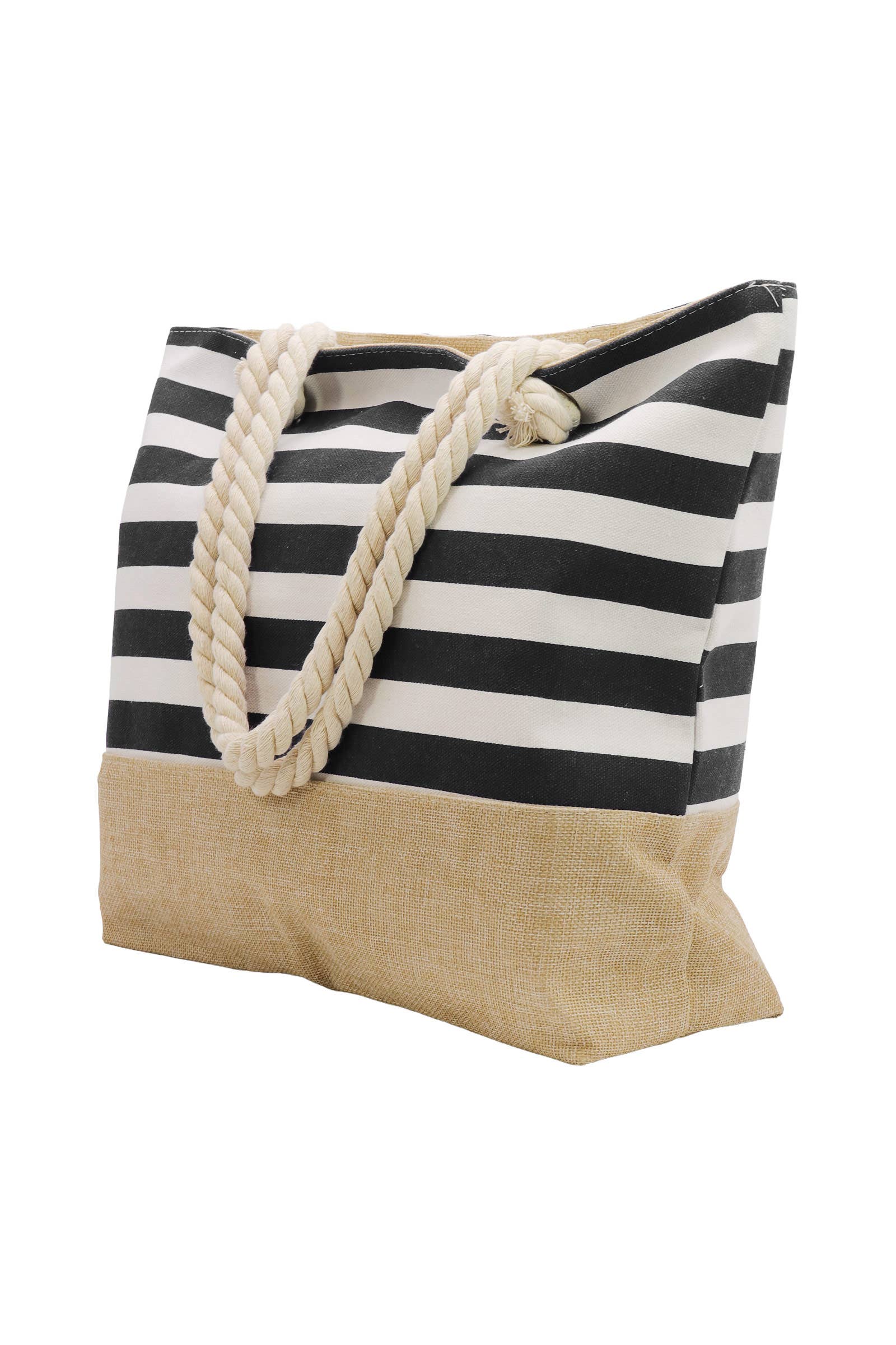 6208. Nautical Harbor Stripe Rope Handle Tote Bag