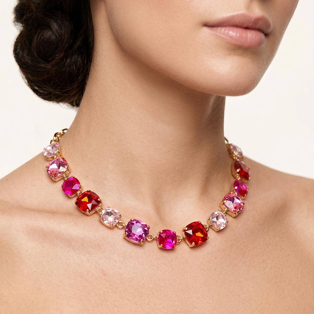 Cushion Square Stone Link Evening Necklace