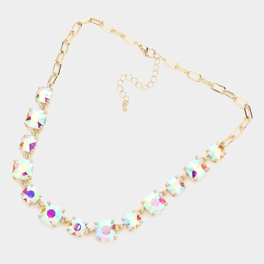Cushion Square Stone Link Evening Necklace