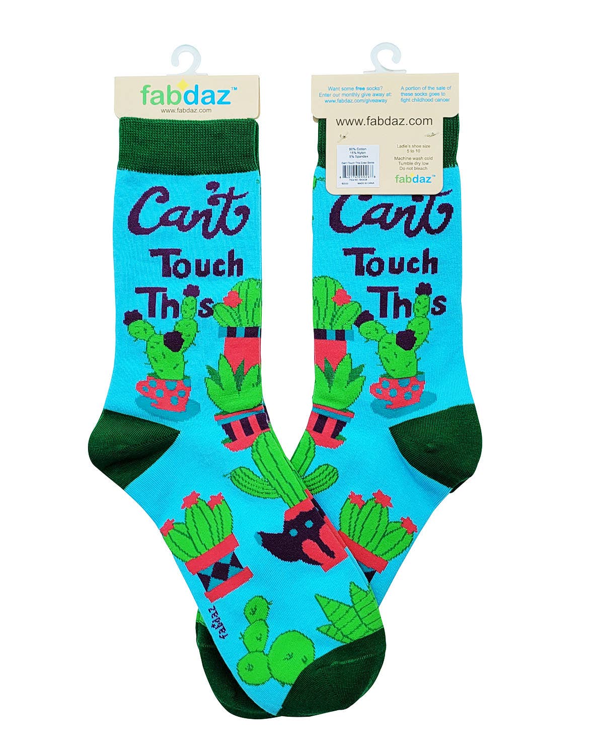 8605. Can't Touch This Women's Crew Socks Featuring Prickly Cactus