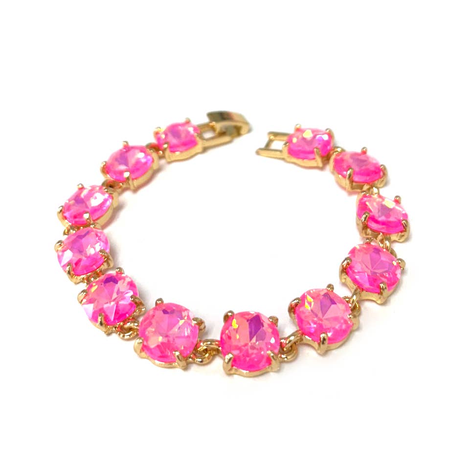Round Cushion Cut Crystal Glass Linked Bracelet