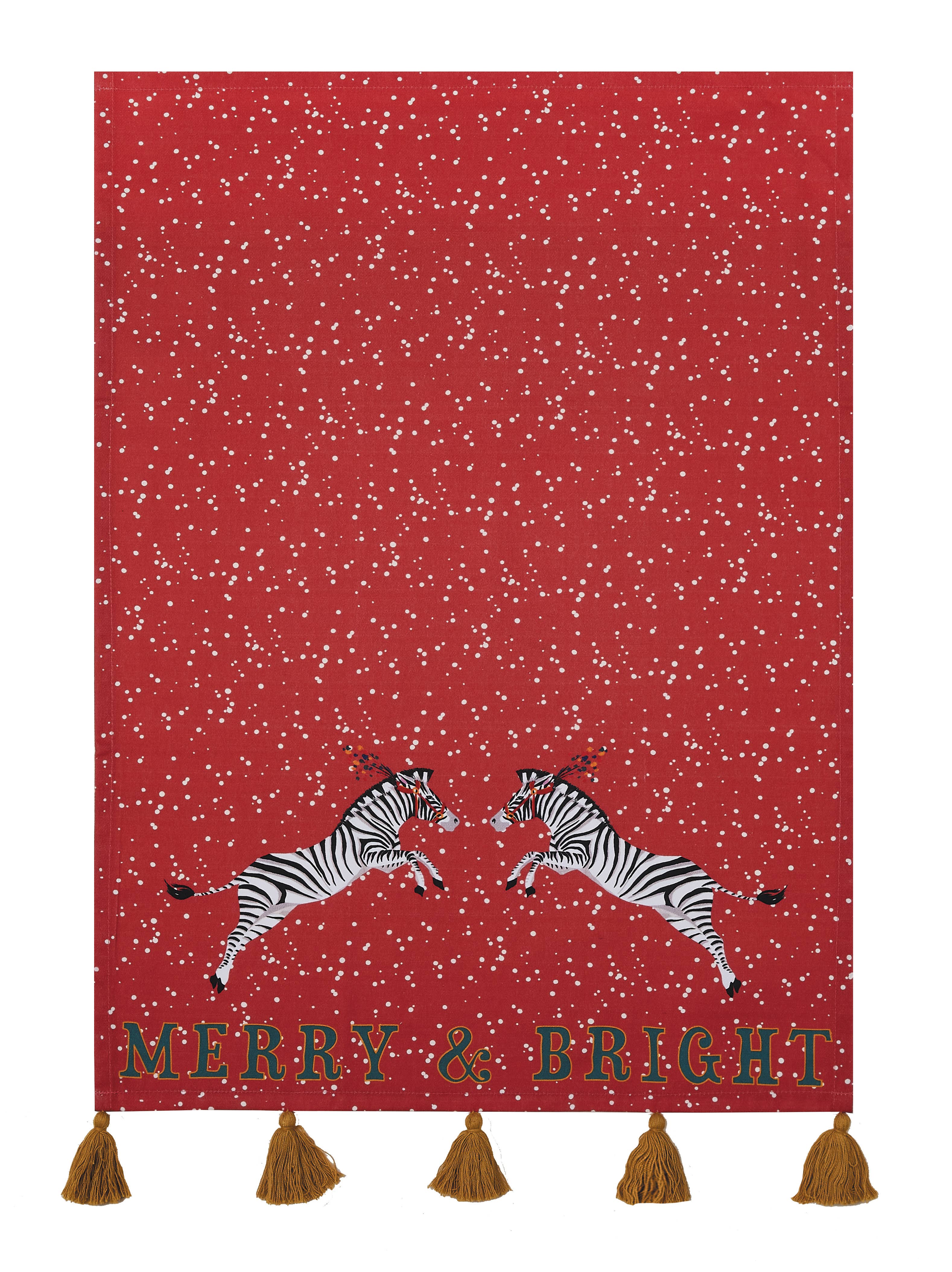 7651. Red Zebra With Tassels Kitchen Towel