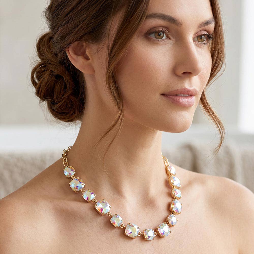 Cushion Square Stone Link Evening Necklace