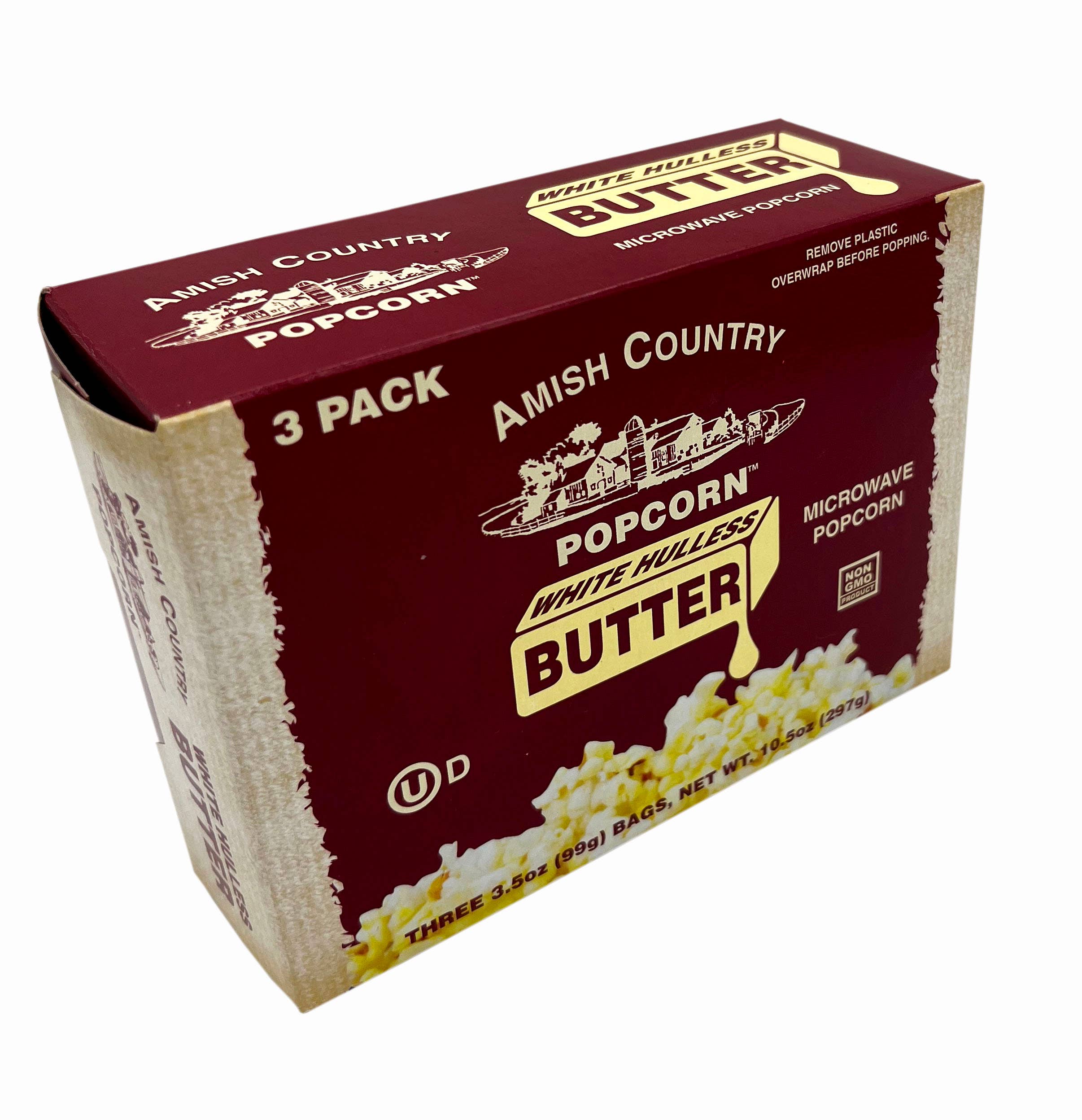 8105. 3pk Microwave Buttery White HULLESS Popcorn