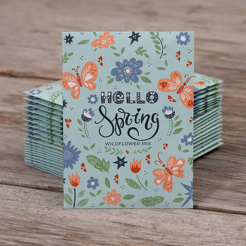 2212. Hello Spring Blue Background - Wildflower Mix Seed Packets