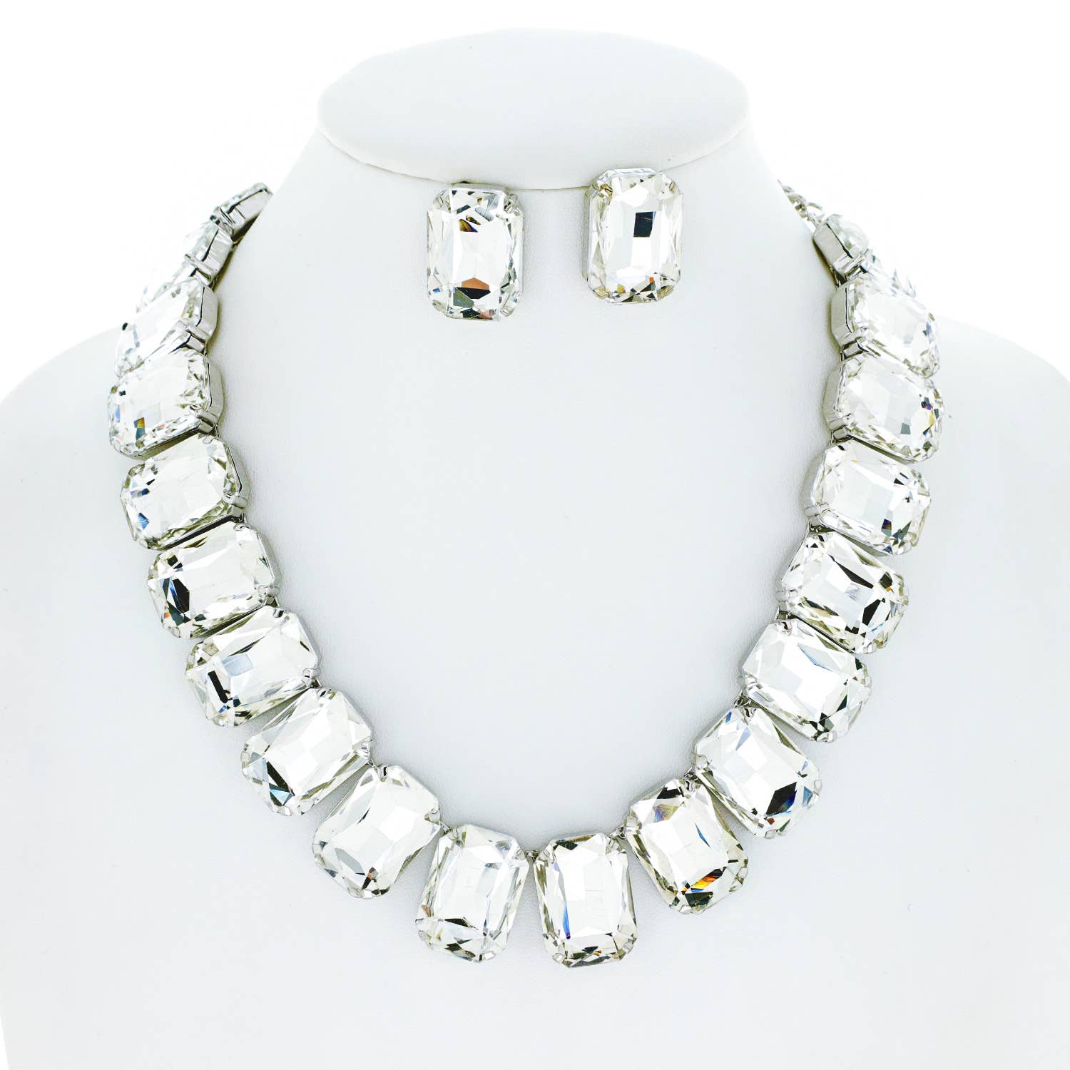 Crystal Octagon Cut Collar Necklace Set