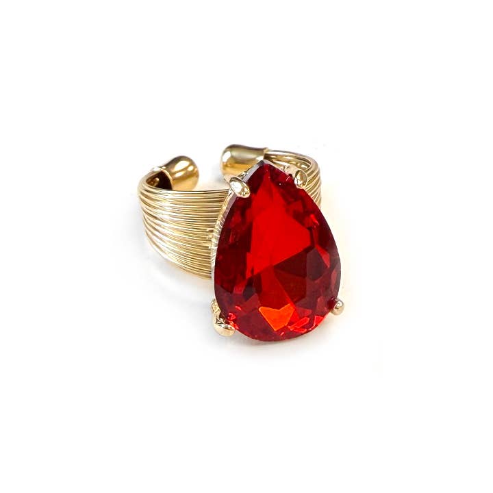 Teardrop Glass Crystal Cocktail Bead Adjustable Wire Ring