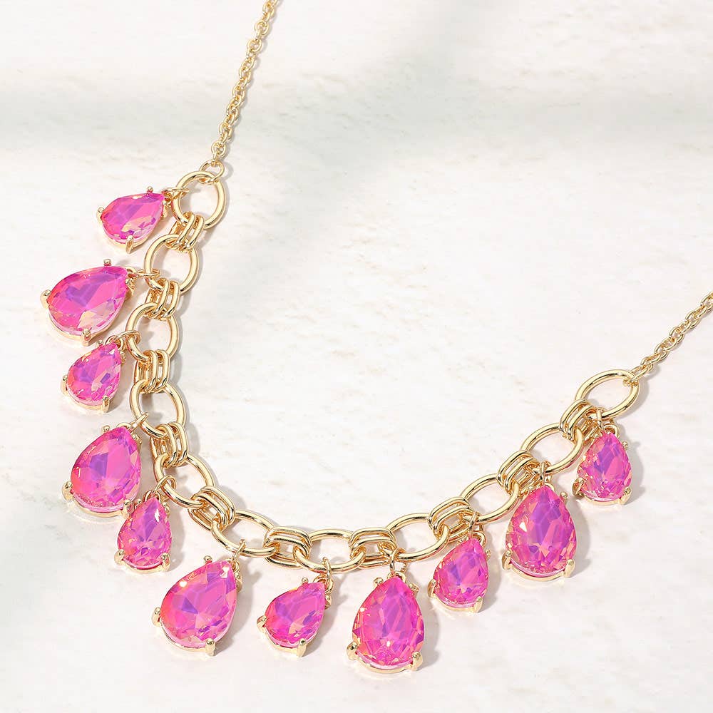Cushion Teardrop Cluster Drop Station Necklace