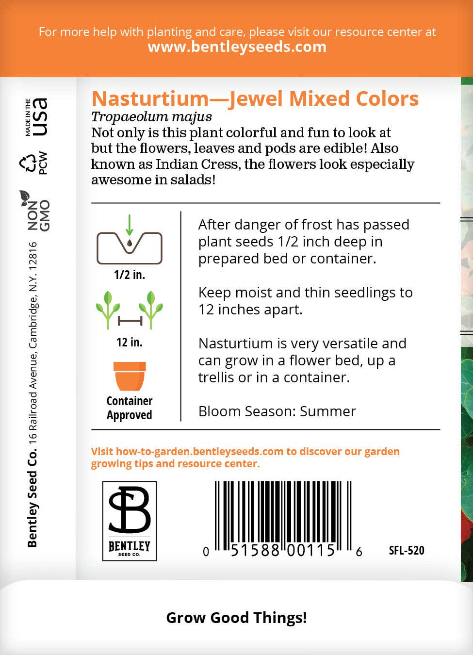 2211. Nasturtium, Jewel Mixed Color Seed Packets