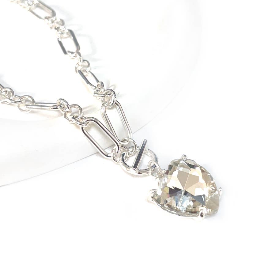 Love Heart Crystal Glass Charm Chain Link Toggle Necklace
