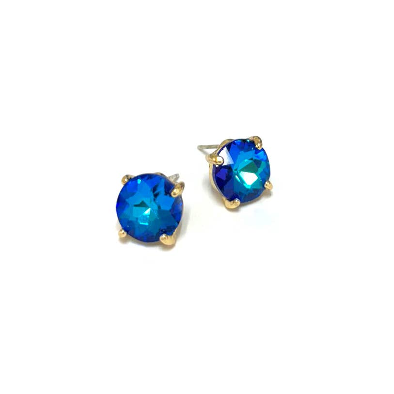 Sterling Silver S925 Post Round Glass Stud Earrings 10mm