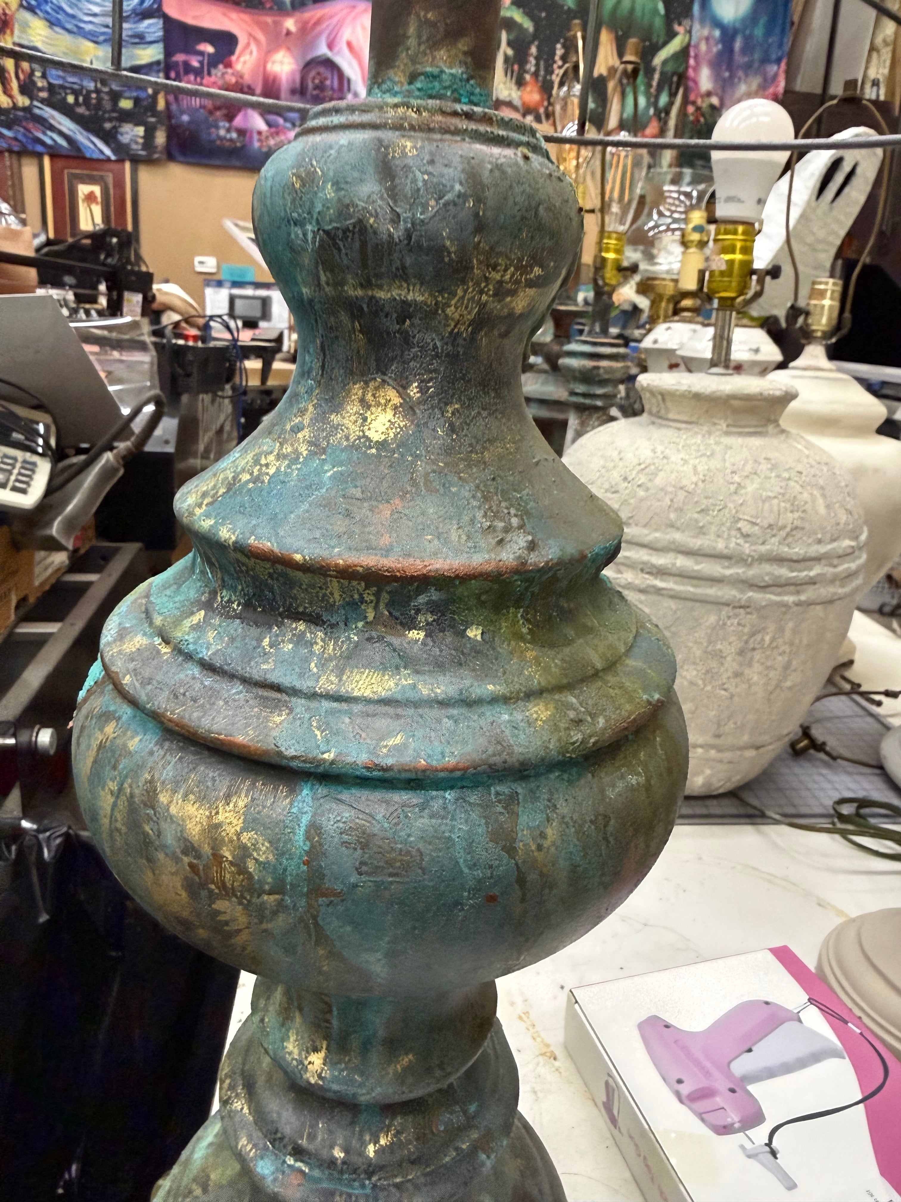 Antiqued Verdigris Urn Table Lamp
Hand-Finished Patina | One of a Kind