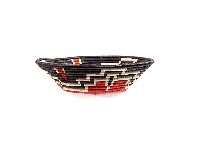 African Basket / Rwanda Woven Basket - Burnt Orange White & Black 12" x 3"