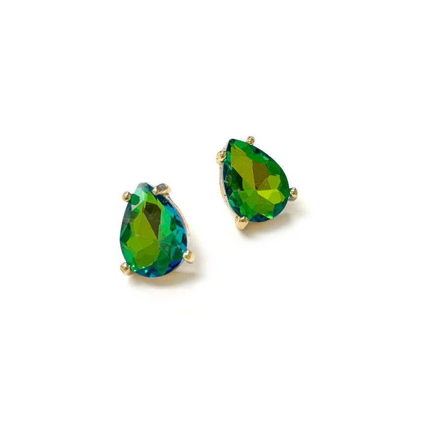 Sterling Silver S925 Post Teardrop Glass Stud Earrings
