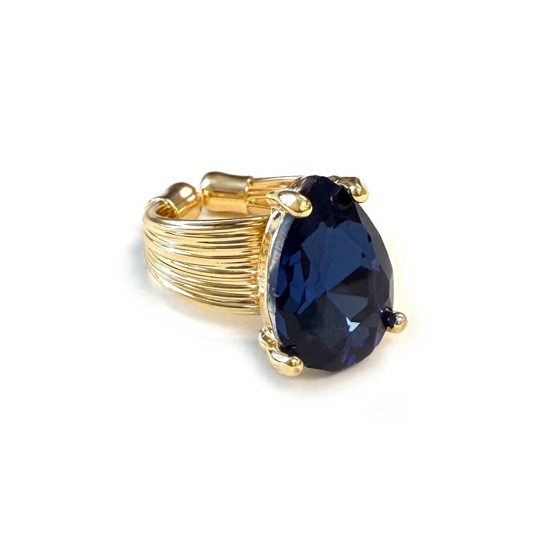 Teardrop Glass Crystal Cocktail Bead Adjustable Wire Ring