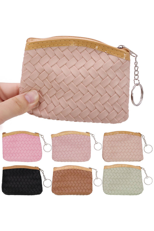 6210. Matte Basket Weave Vegan Leather Coin Purse