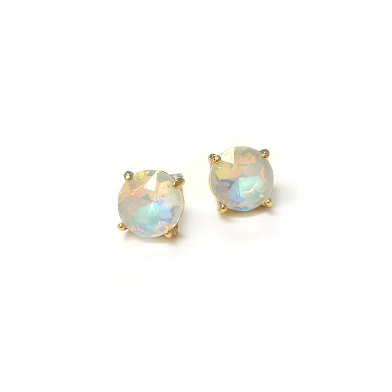 Sterling Silver S925 Post Round Glass Stud Earrings 10mm