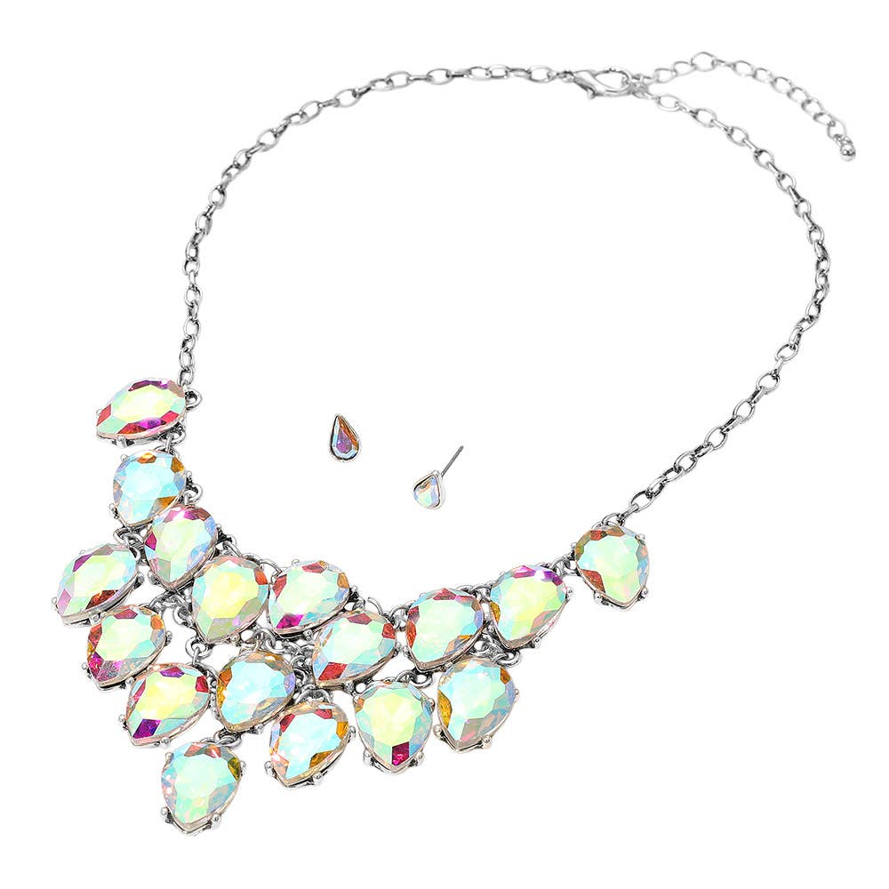 Iridescent Teardrop Cluster Statement Necklace