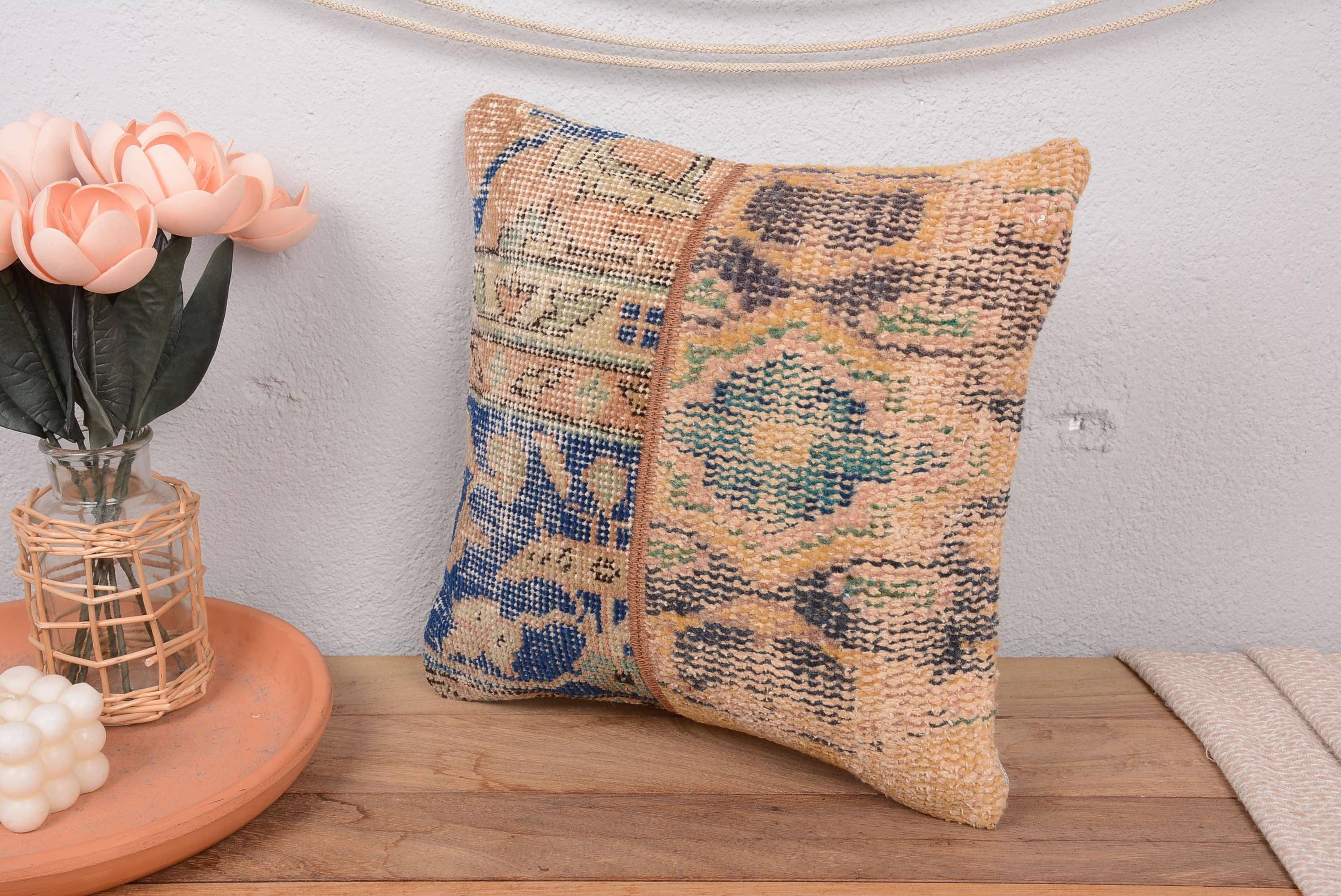 Sofa Kilim Cushion Sham 14x14 Vintage Patchwork Textured