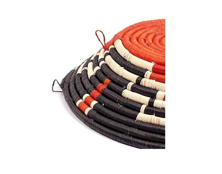 African Basket / Rwanda Woven Basket - Burnt Orange White & Black 12" x 3"