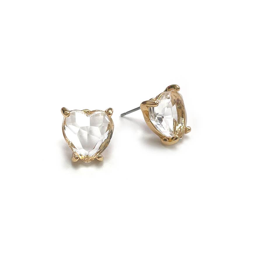 Glass Crystal Heart 4 Prong Post Stud Earrings