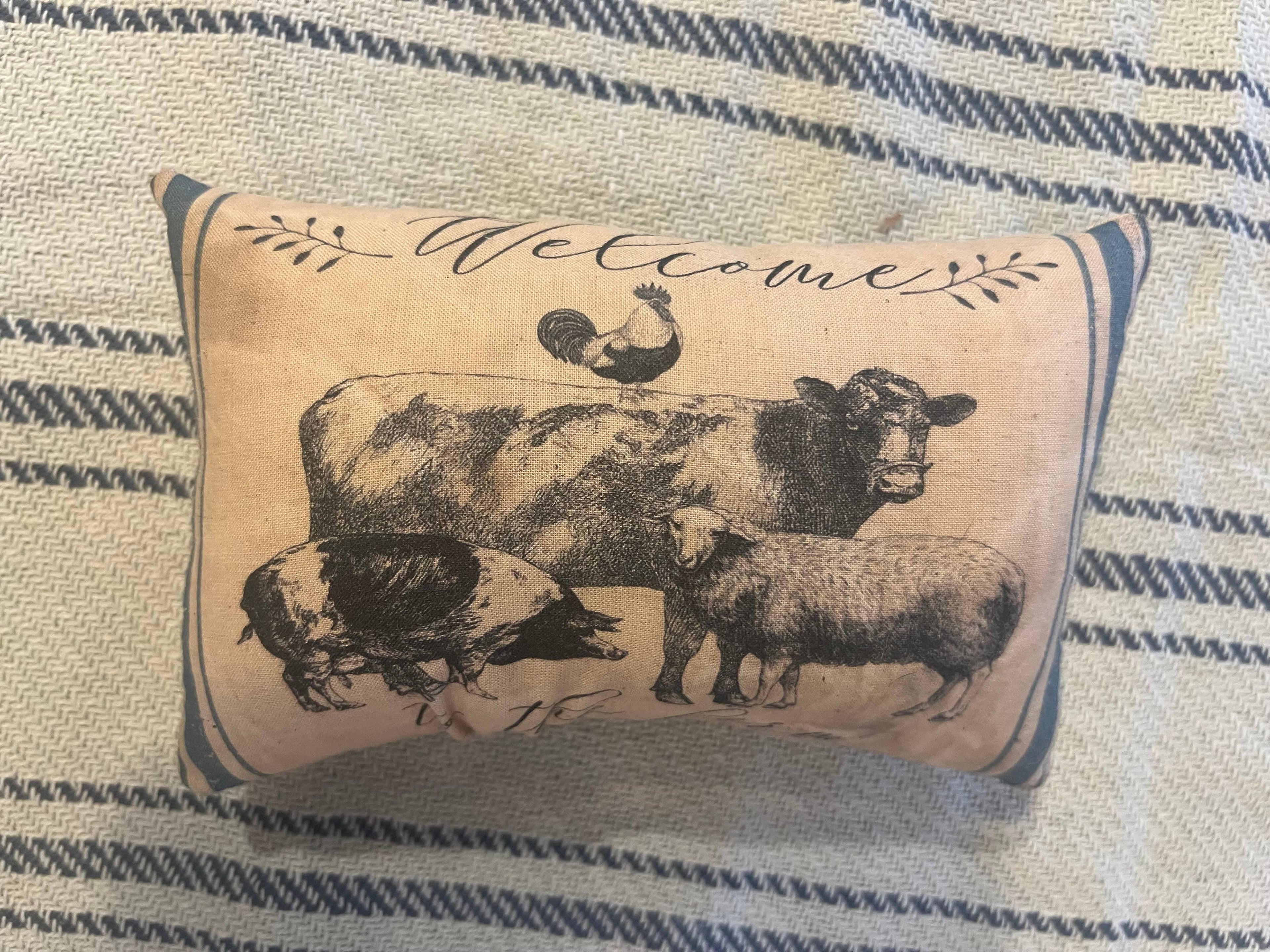 6362. Primitive handmade Printed Farmhouse 5x7" stuffed pillows