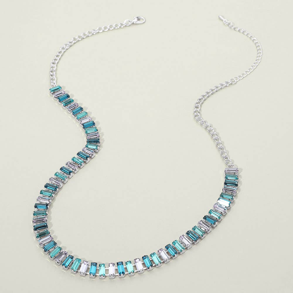 Baguette Stone Cluster Link Accent Necklace