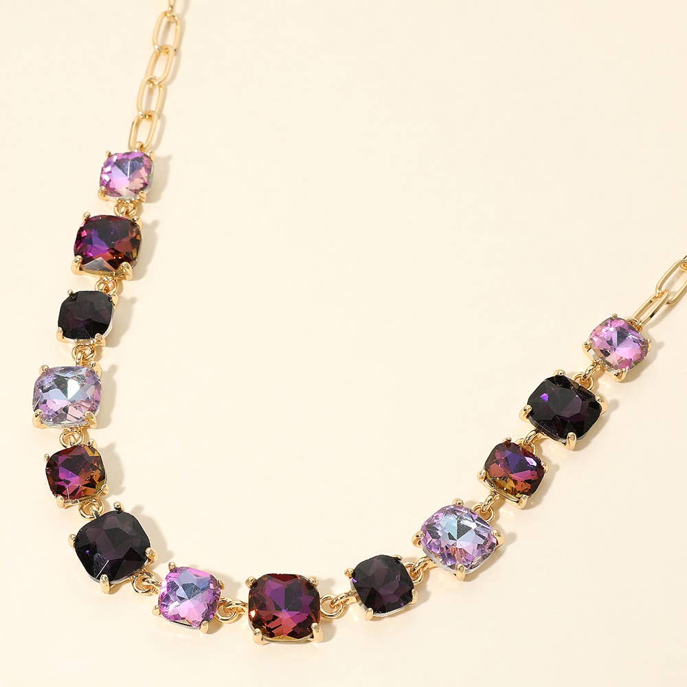 Cushion Square Stone Link Evening Necklace