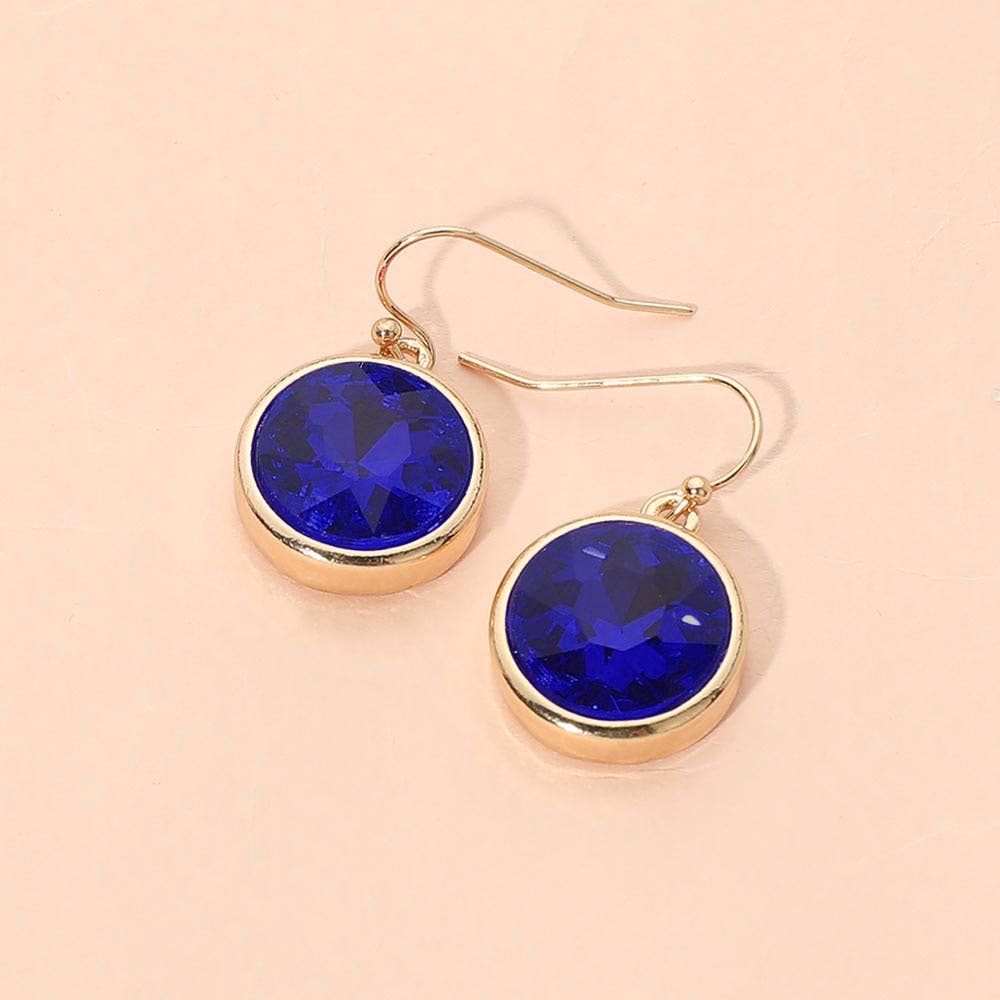 Round Faceted Stone Drop Dangle Earrings