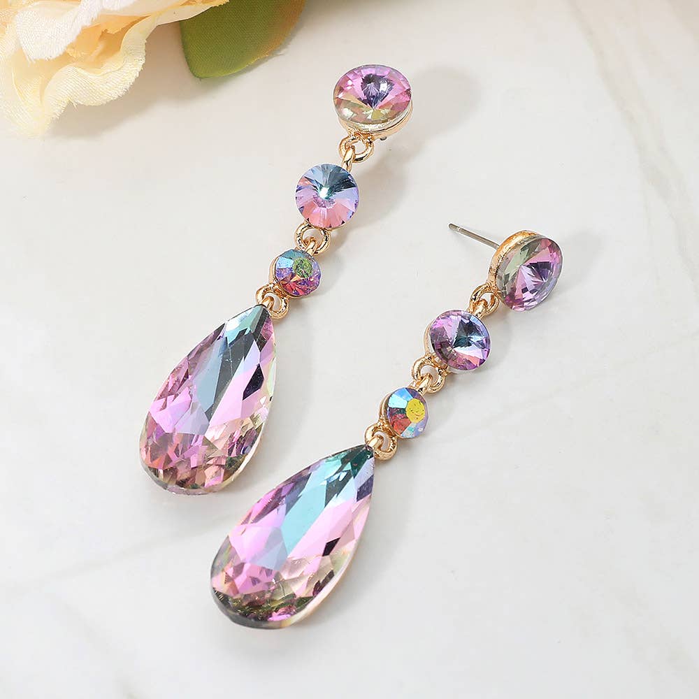 Elegant Multi Faceted Crystal Dangle Statement Earrings