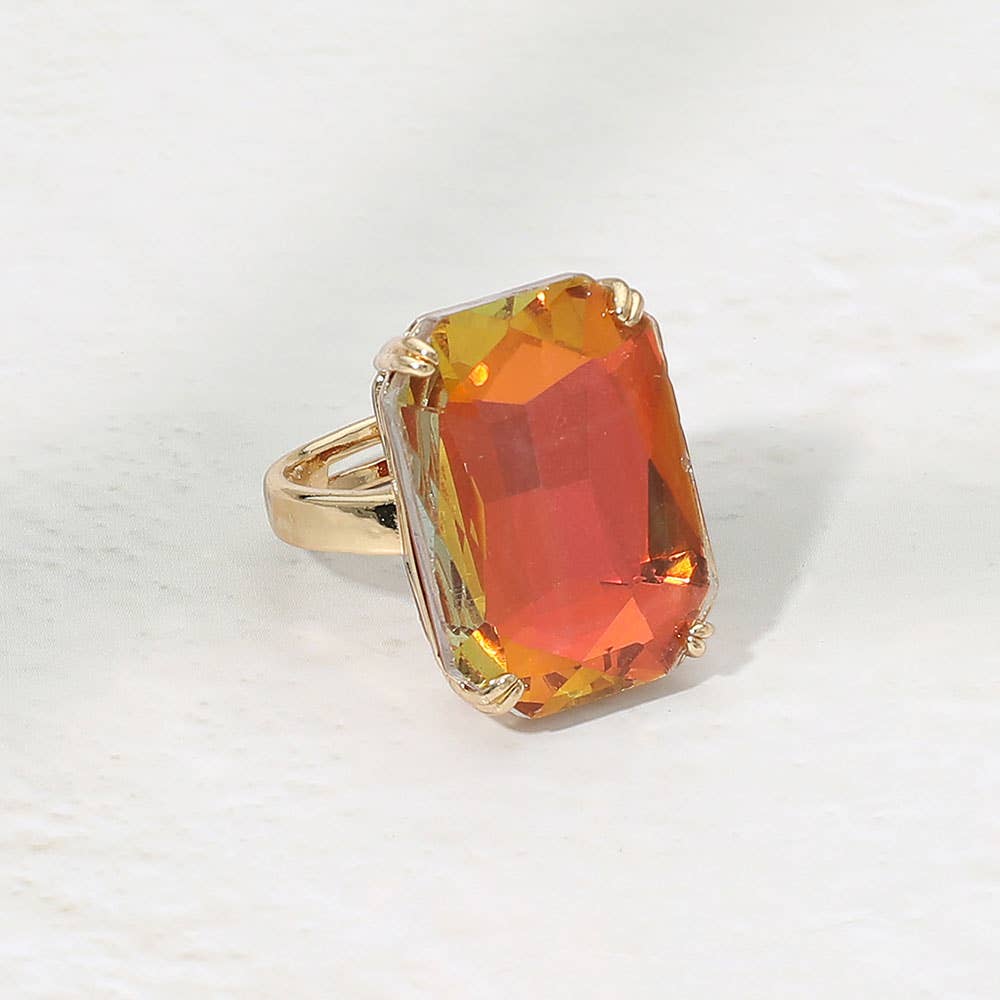 Oversized Emerald Cut Gem Accent Adjustable Statement Ring