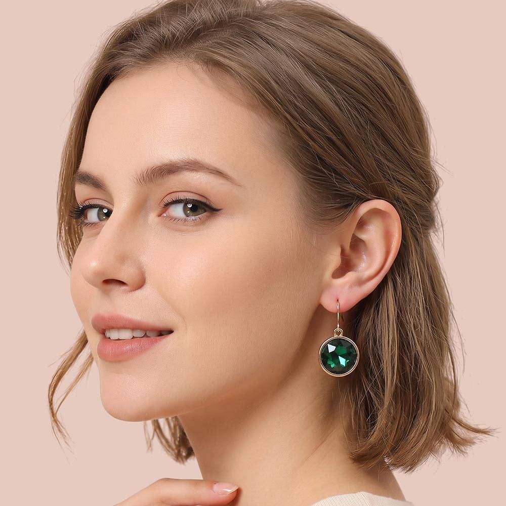 Round Faceted Stone Drop Dangle Earrings