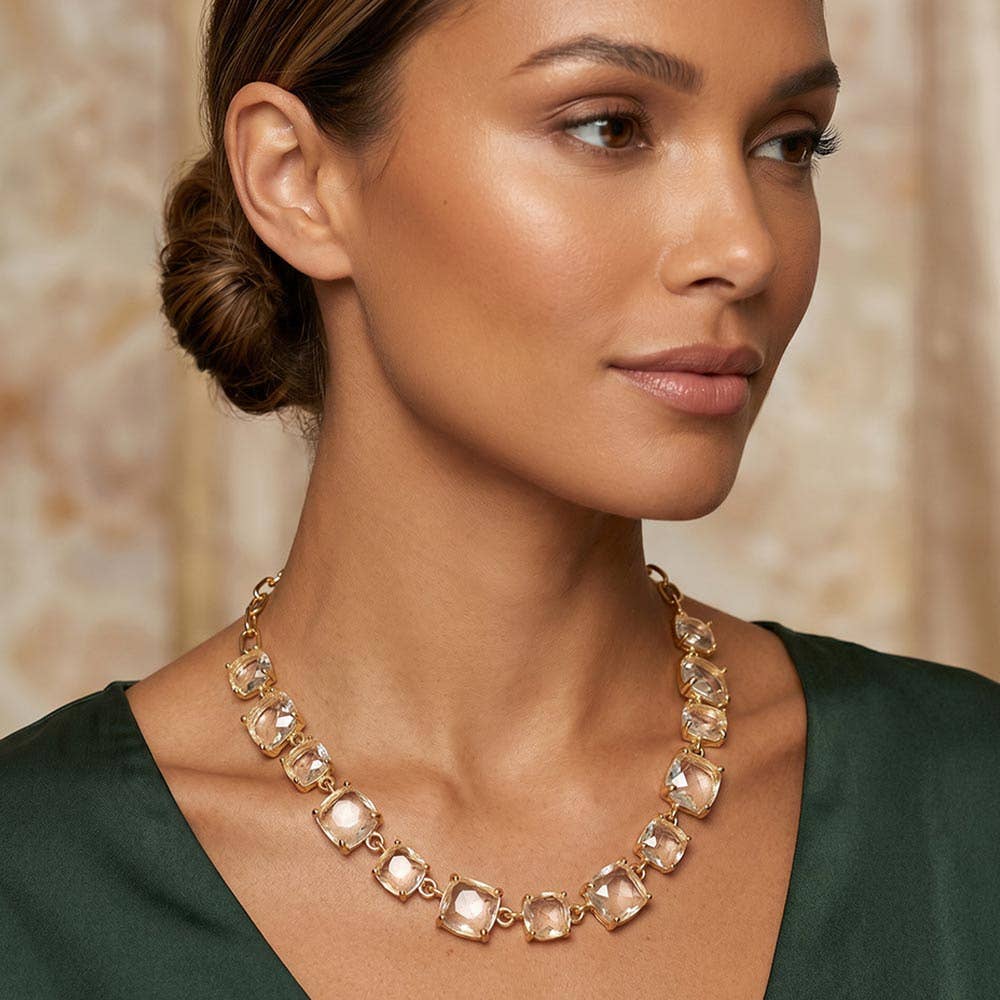 Cushion Square Stone Link Evening Necklace