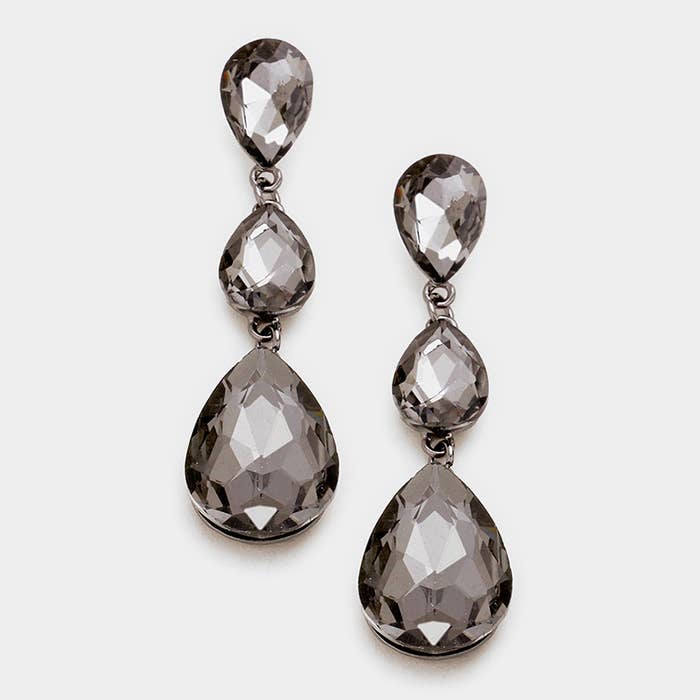 Triple Glass Crystal Teardrop Evening Earrings