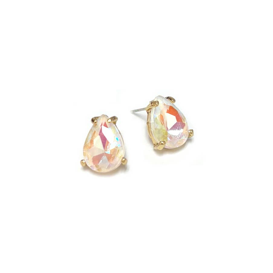 Sterling Silver S925 Post Teardrop Glass Stud Earrings