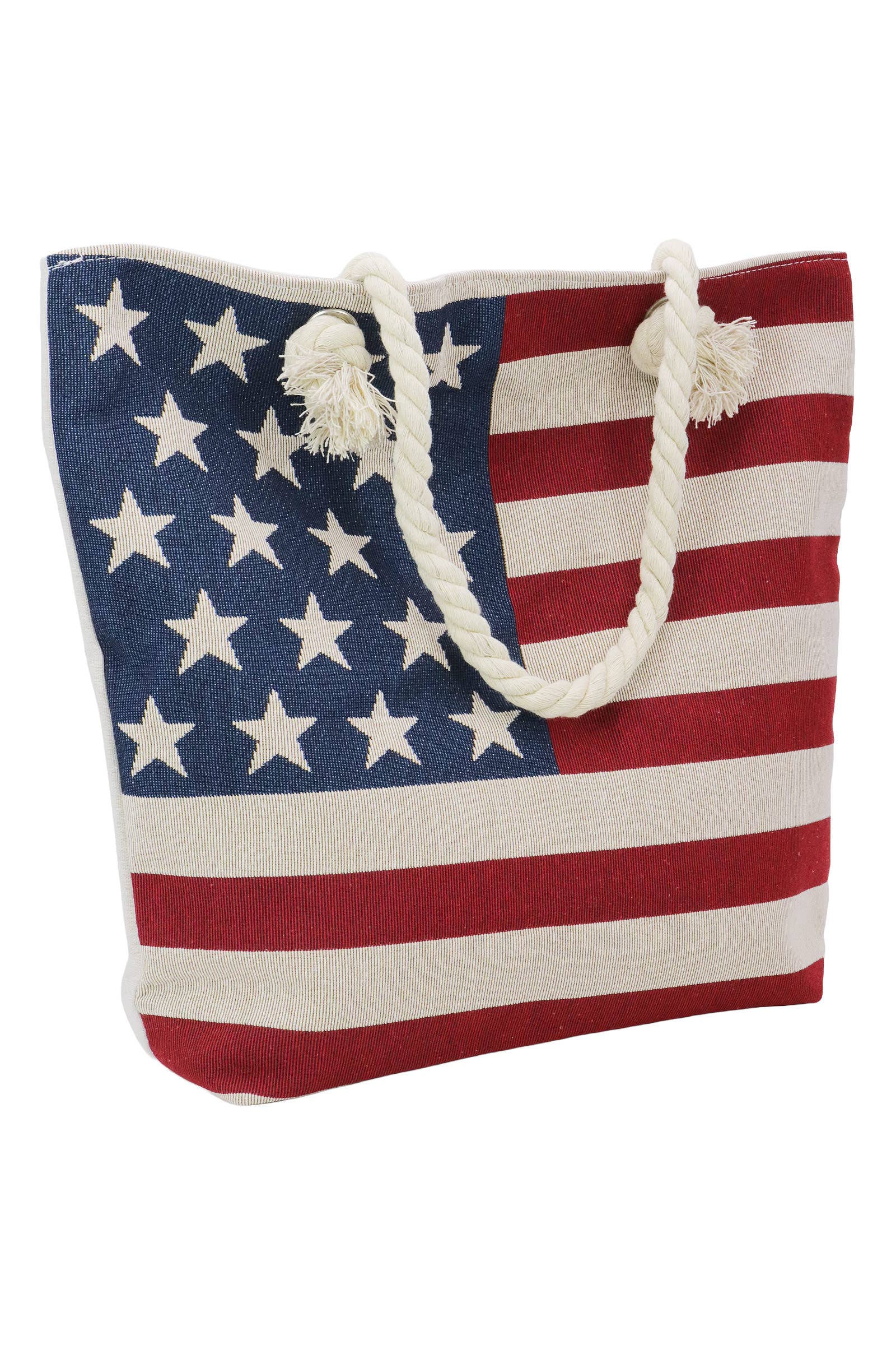 6209. American Flag Zippered Burlap Canvas Tote Bag