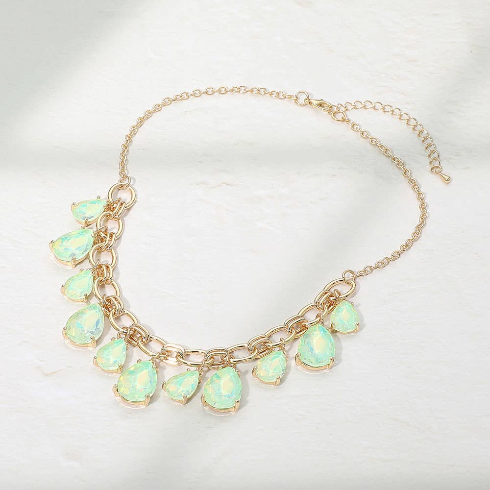 Cushion Teardrop Cluster Drop Station Necklace